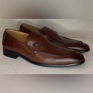Calvin Klein Men's Brown Leather Dress Shoes Slip On Square Toe Loafers Sz 10.5